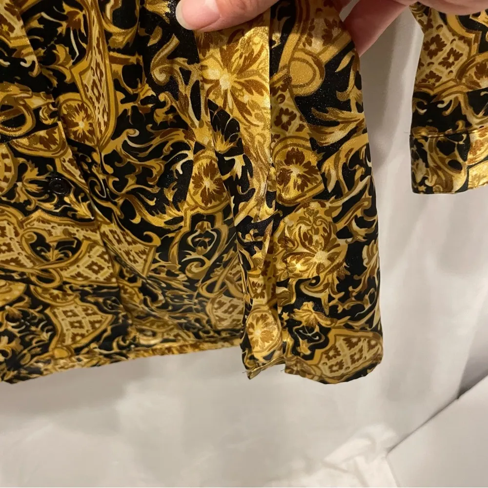 Funky 80’s black and gold boujee luxury look silky blouse old money vibes Size 14 - Image 5