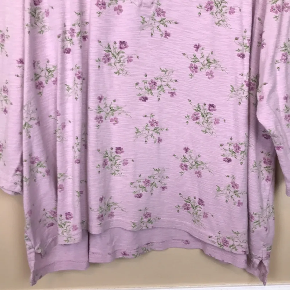 Chaps Women’s Floral Print Purple Quarter Button-Up 7/8 Sleeve Henley Shirt - Image 3