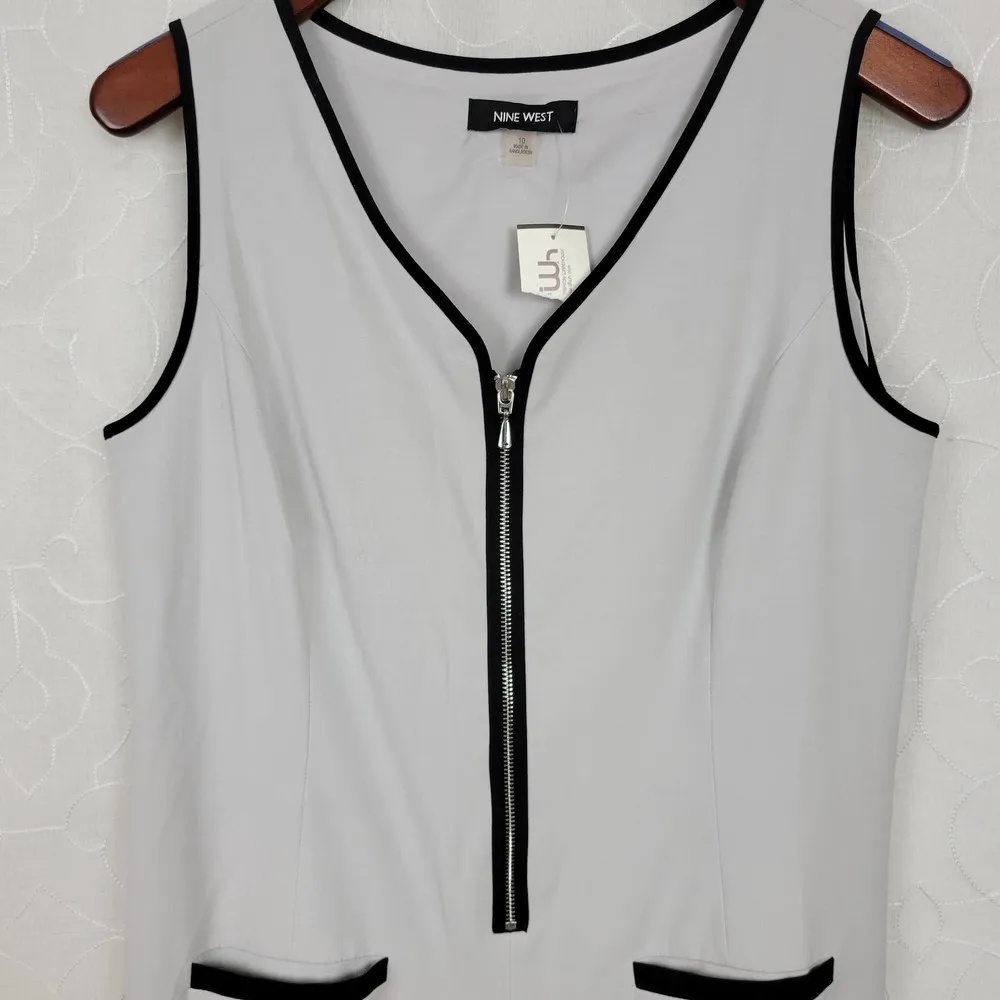 Nine West Womens Shift Dress Size 10 Gray Sleeveless Zip Front Pockets Lined NWT - Image 10