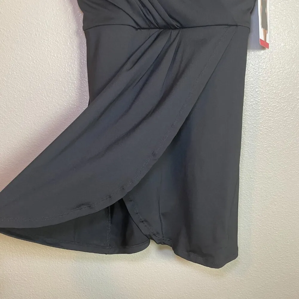Lands End Tulip Wrap One Piece Swim Dress Black Medium Optional Crossback UPF 50 - Image 3