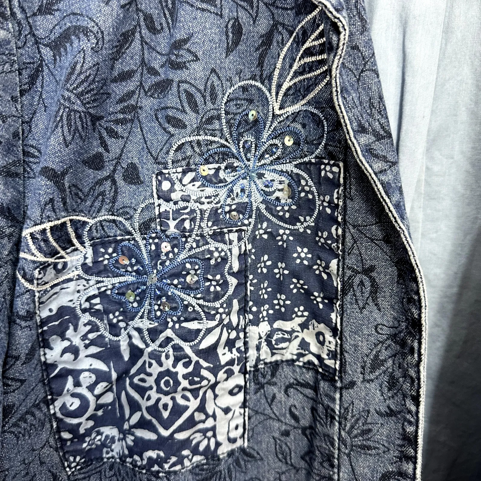 Alfred Dunner Jacket 12 Blue Patchwork Boho Floral Artsy Cottage Folk Whimsigoth - Image 5