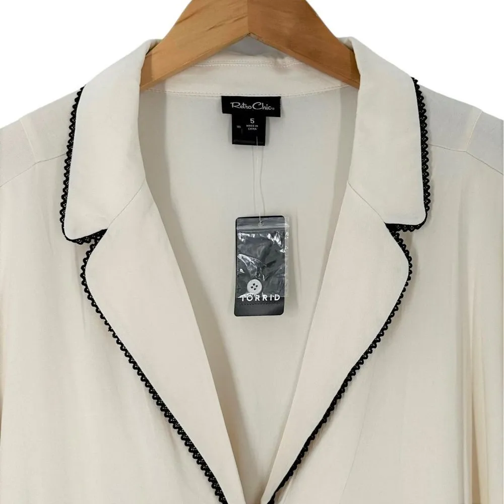 NEW/NWT Torrid Retro Chic Ivory Rayon Short Sleeve Shirt Black Lace Size 5/5X 28 - Image 6