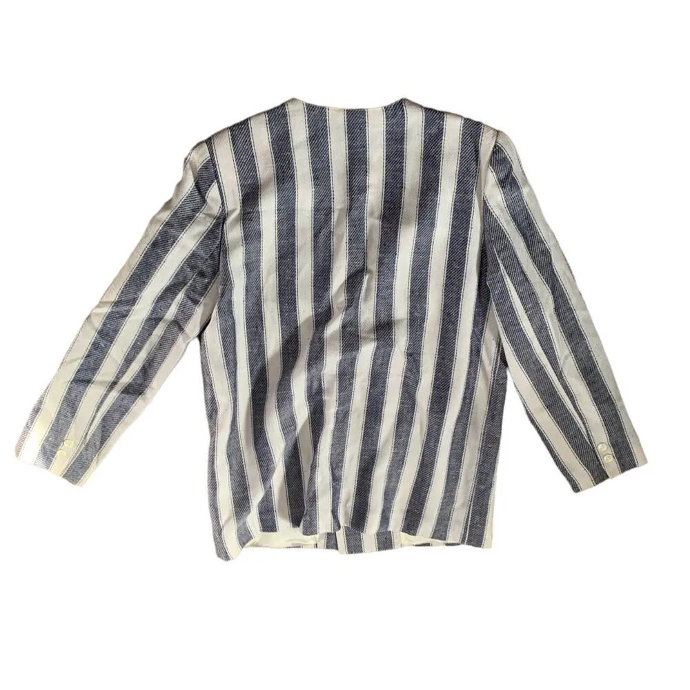 Vintage womens 12 large basic Chaus silk blend blazer suit jacket nautical White - Image 2
