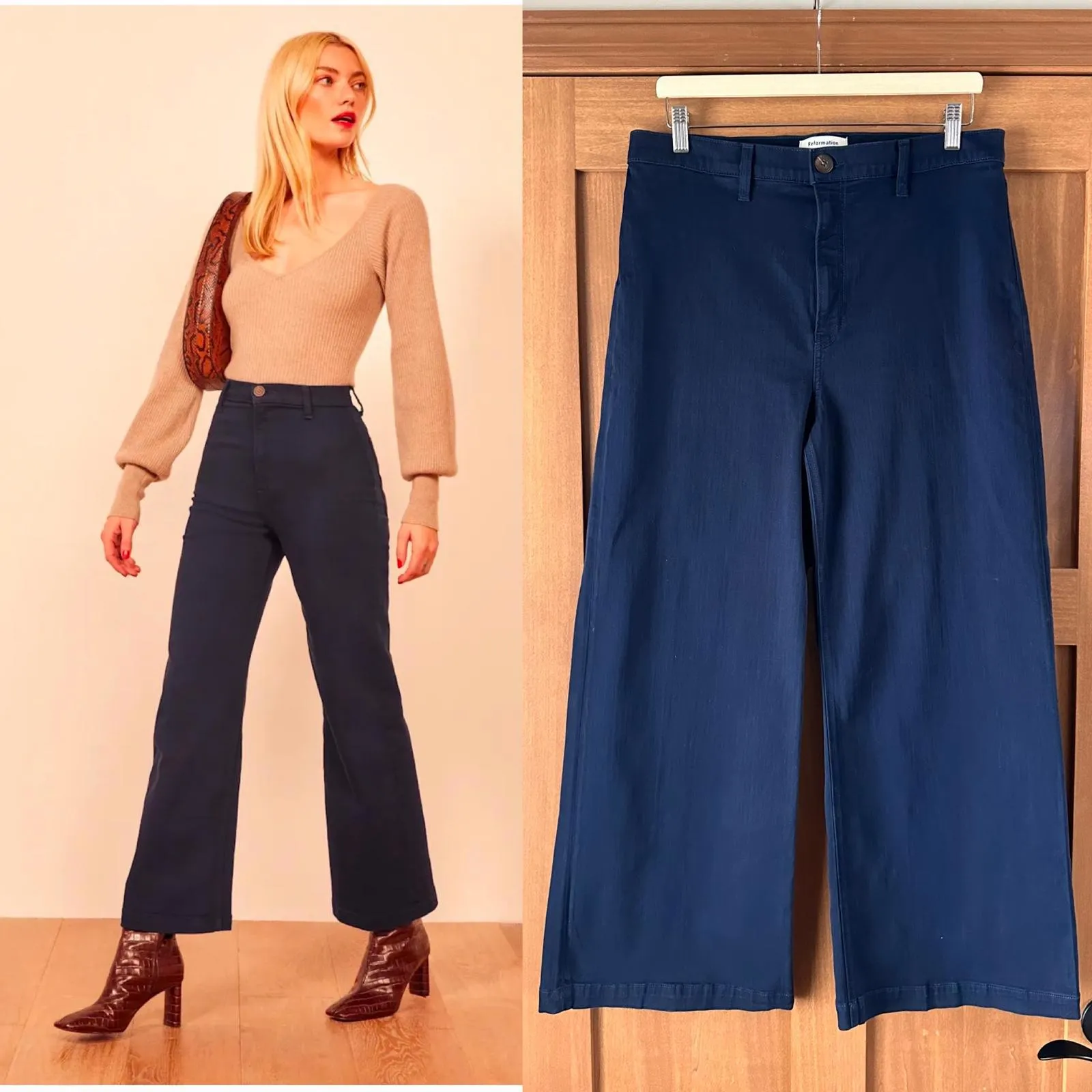 Reformation Jane Wide Leg High Rise Denim Pants Navy Blue Wash Women’s size 31 - Image 2