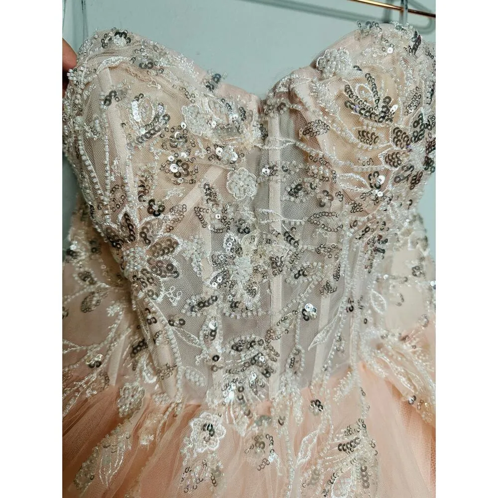 MAC DUGGAL Blush Pink Sheer Corset Hand Beaded Embroidered Ballroom Dress Size 8 - Image 10