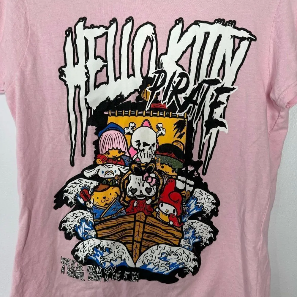 BRAND X WOMEN HELLO KITTY PIRATE TSHIRT Size M Pink Size M - Image 3