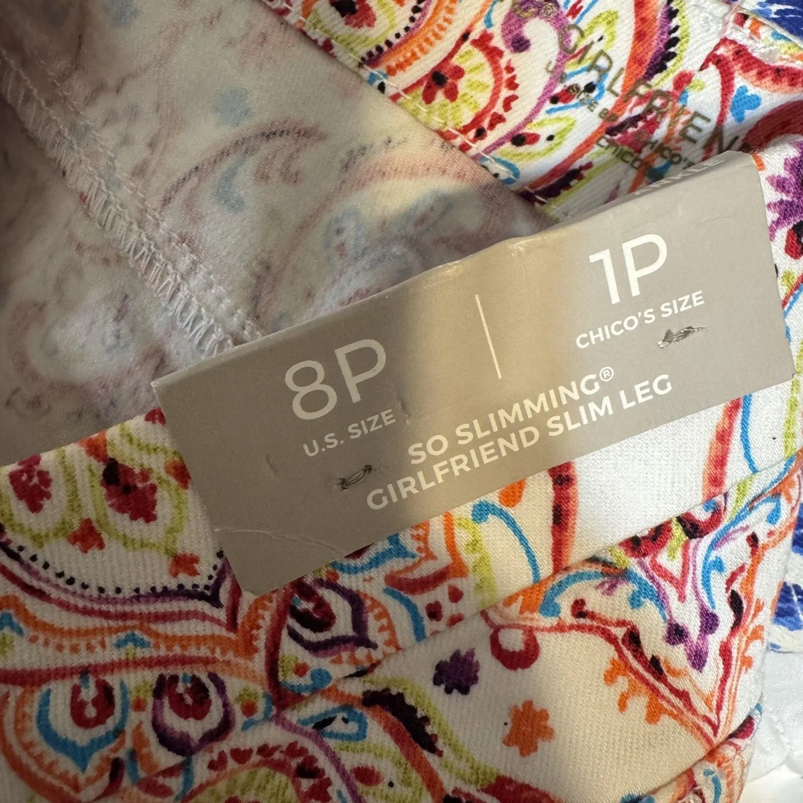 Chico's Jeans Womens 8P Petite White So Slimming Girlfriend Slim Leg Paisley - Image 11