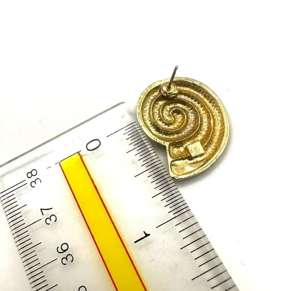 black and gold tone snail enamel earrings - Image 5