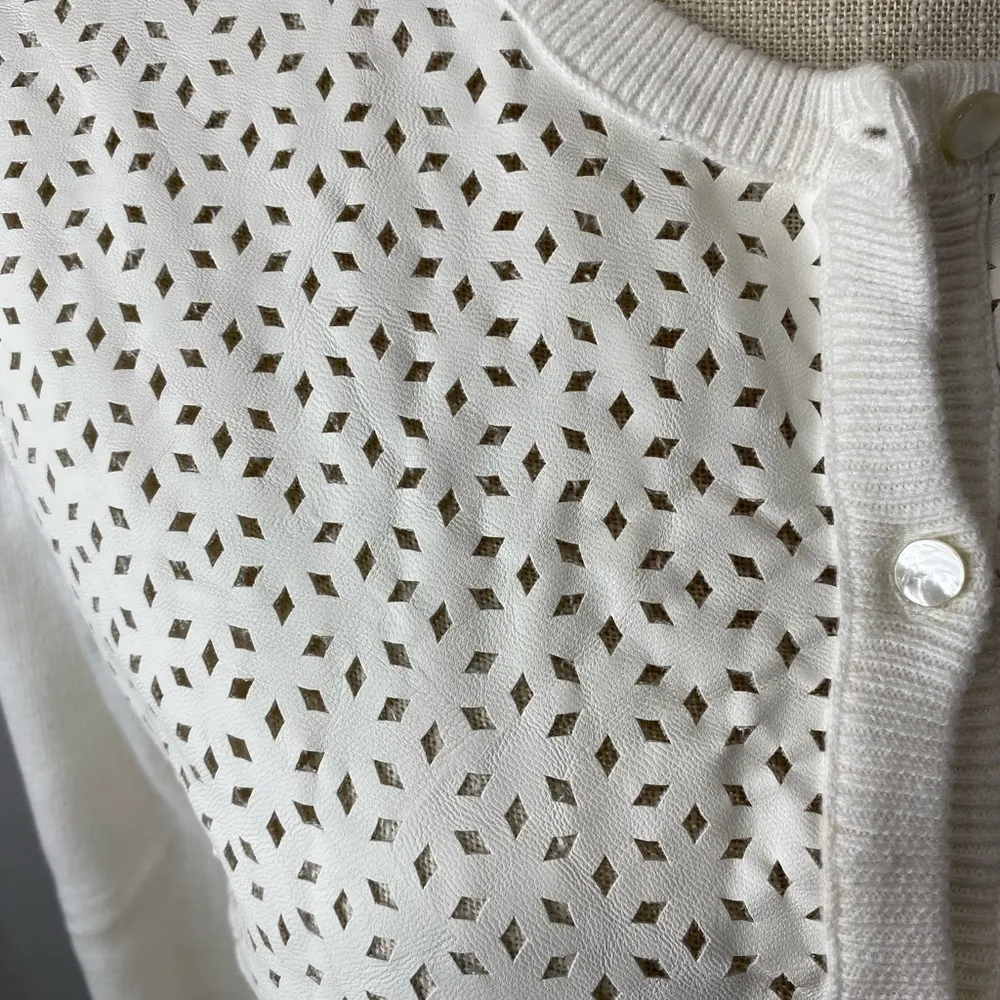 Ann Taylor faux leather front cardigan medium - Image 4