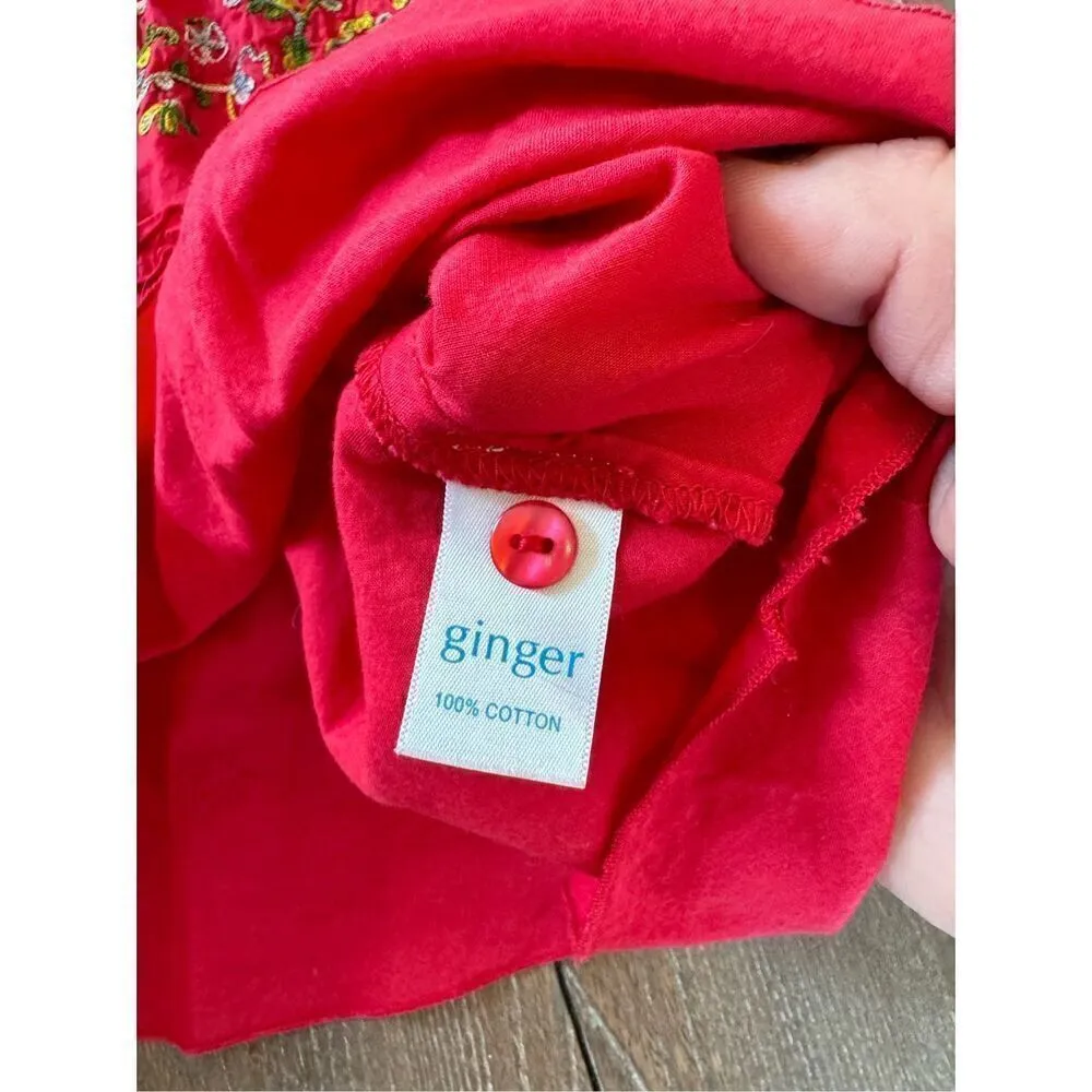 Ginger Red Embroidered Sleeveless Mini Dress Button Down Size Medium - Image 8