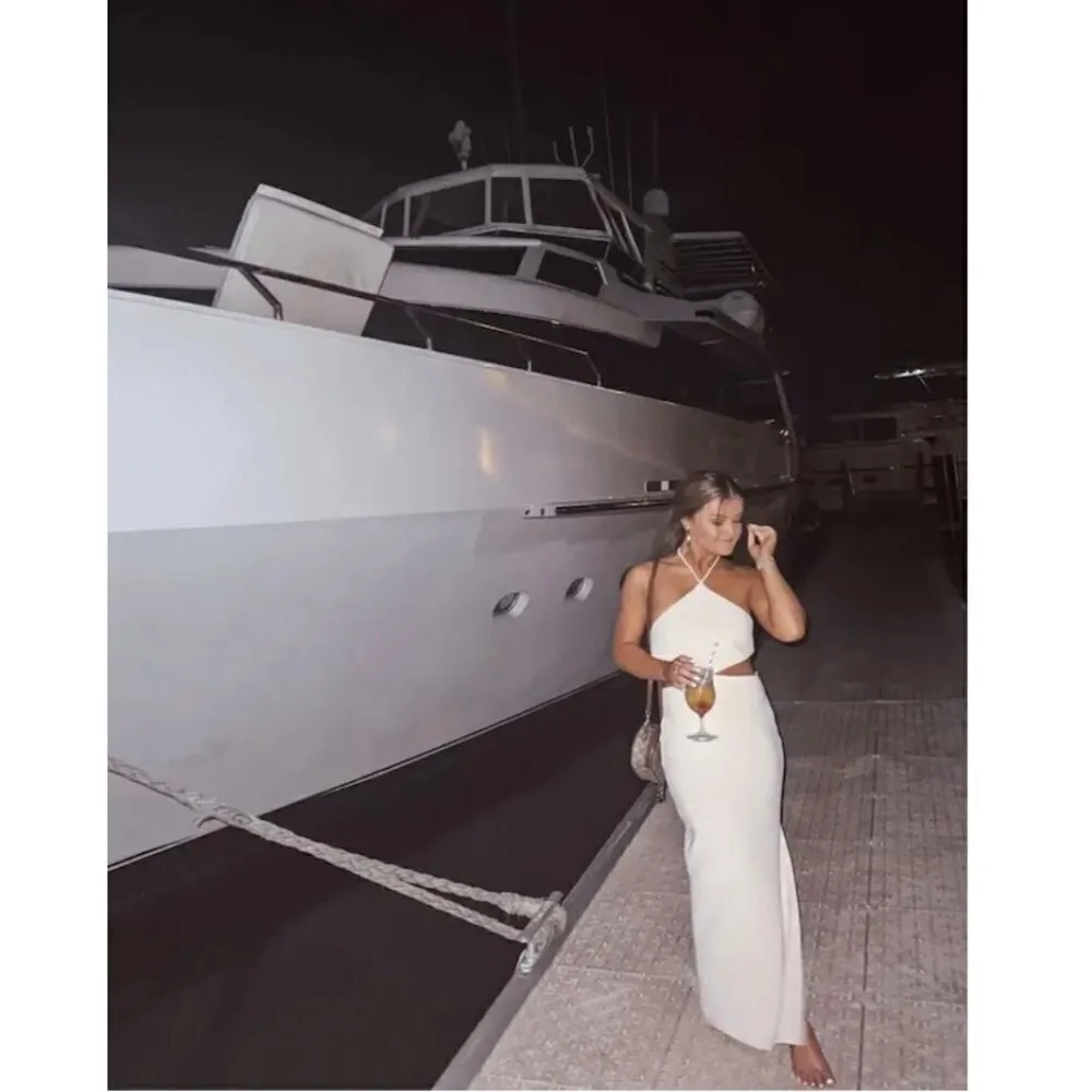 BEC & BRIDGE Iris Cut-Out Halter Midi Dress Side Slit in Cream Beige Size US 6 - Image 2