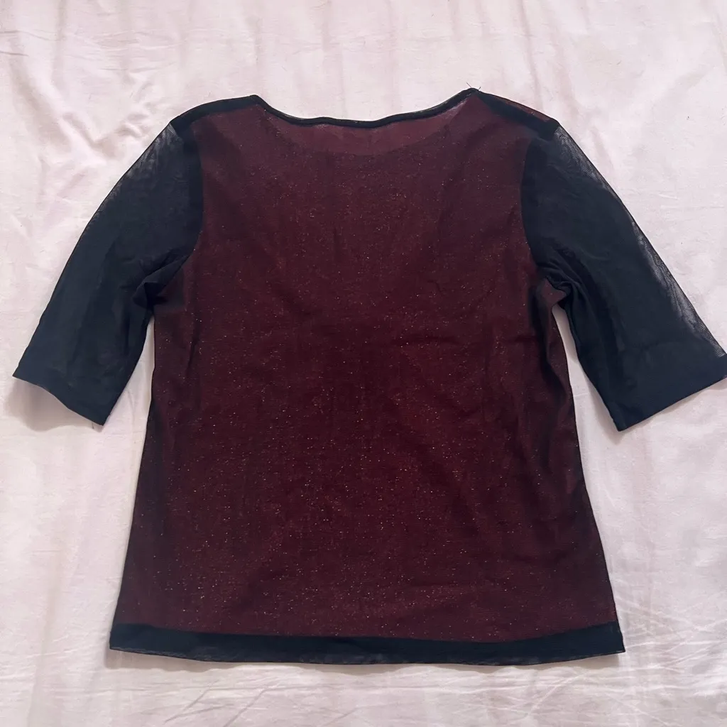 Whimsigoth Black and Red Floral Glitter Top Size M - Image 4