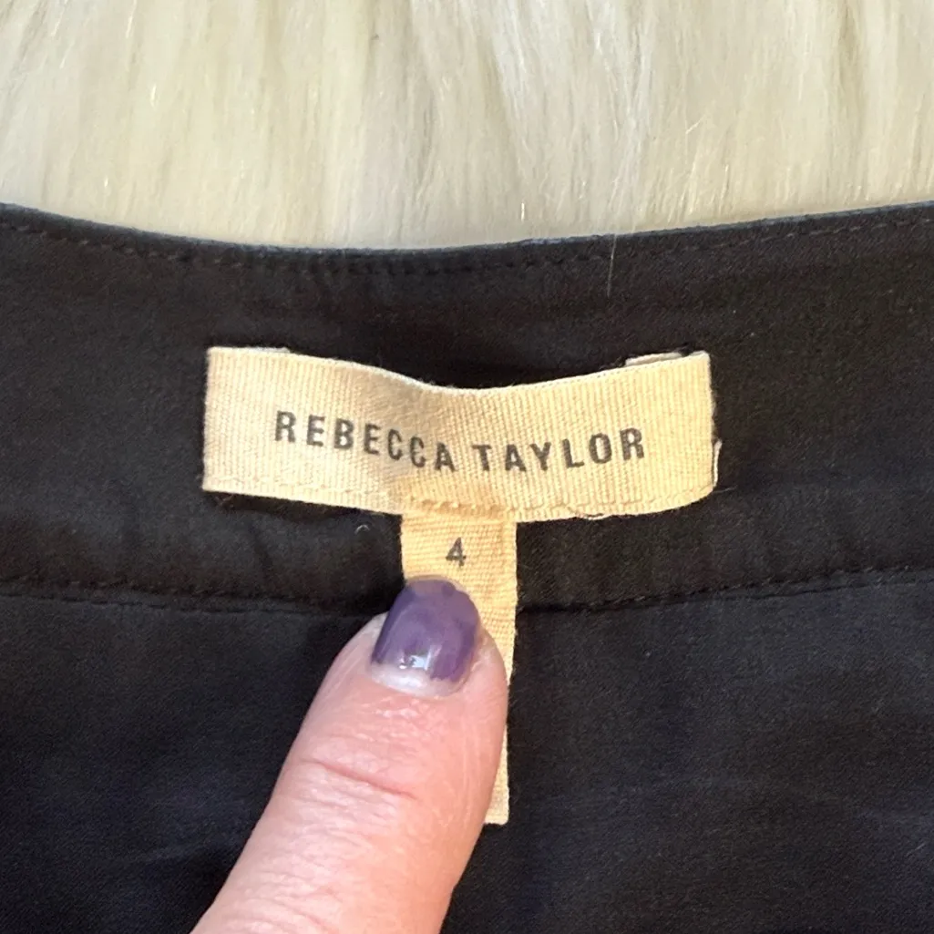 Rebecca Taylor Navy Faux Leather Pleated Midi Skirt - Image 4