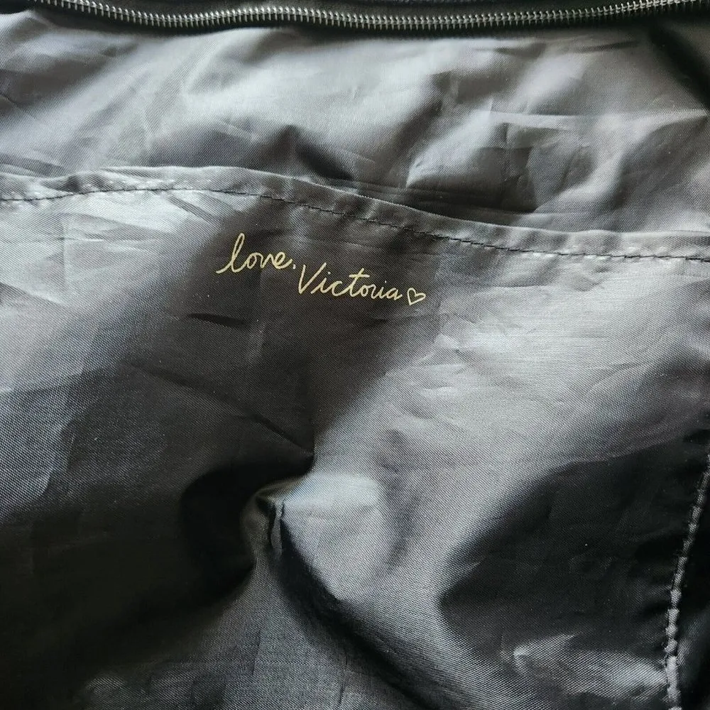 Victoria's Secret Sequin Lip Zip Shoulder Tote Weekend Duffle Gym Black Bag - Image 10