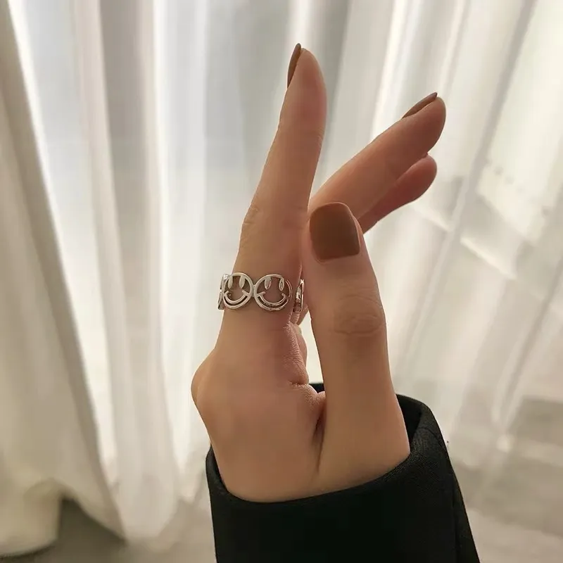 smiley Face Ring happy Face Ring adjustable face ring Silver - Image 3