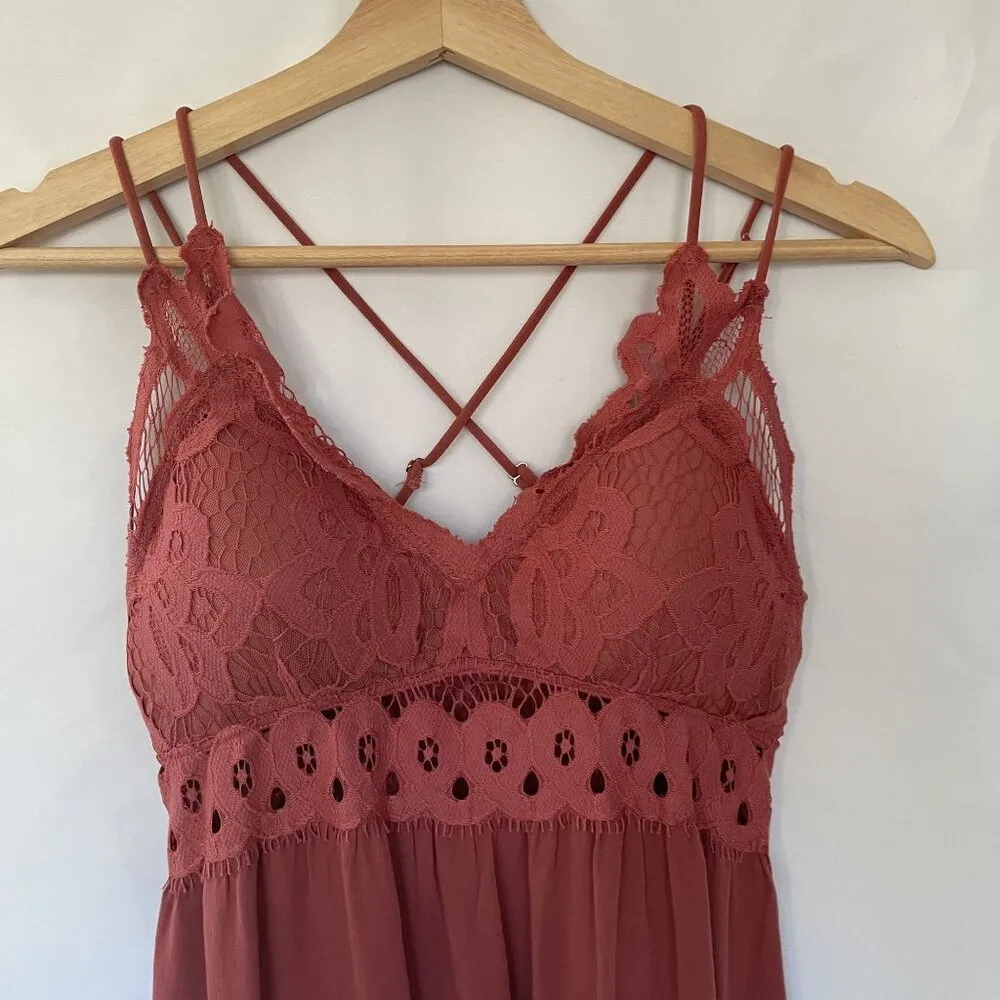 Pink Lily coral spaghetti strap maxi dress cutout detail padded cups ruffle lace - Image 2