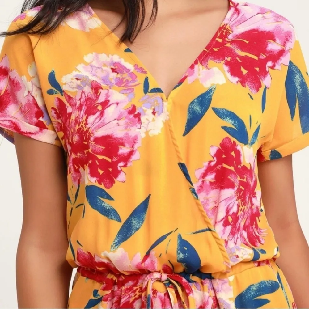 Lulu's Successful Statice Mustard Yellow Floral Jumpsuit - Image 3