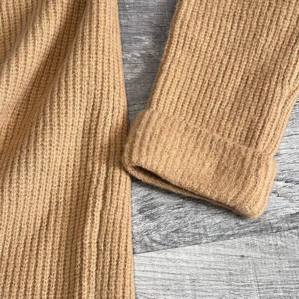 Long Live Ribbed Sweater Tunic Dress Womens L Mock Neck Camel Tan - Image 4