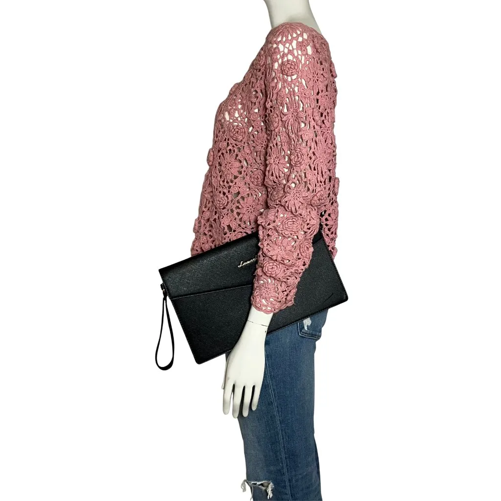 Lovevook Oversized Black Envelope Clutch Vegan Leather Wristlet 12” x 7.5” - Image 8