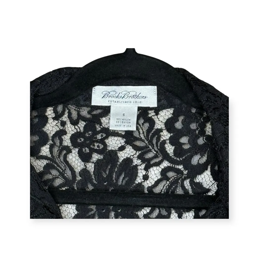 Vintage: Brooks Brothers ✿ Sheer Floral Lace Blouse ✿ Black ✿ 8 ✿ Scallop Trim - Image 7