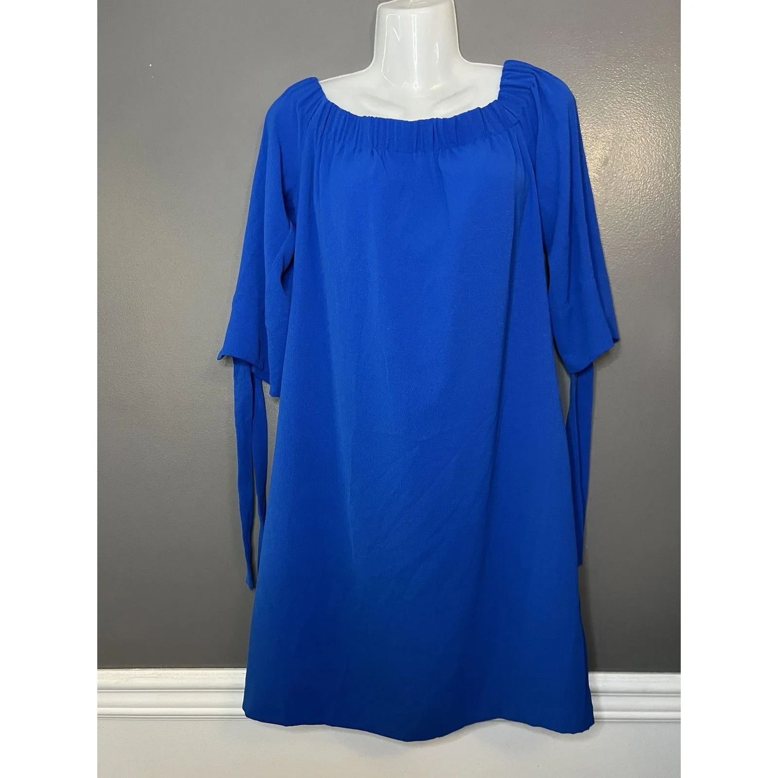 Vince Camuto Dress Womens 6 Blue Off Shoulder 3/4 Sleeve Shift Short Mini - Image 2