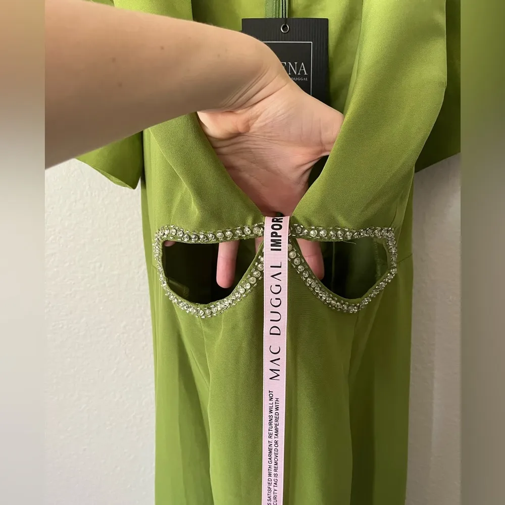 Mac Duggal 2630 Apple Green Cut Out Puff Sleeve Gown with Sequins Womens Size 8 - Image 4