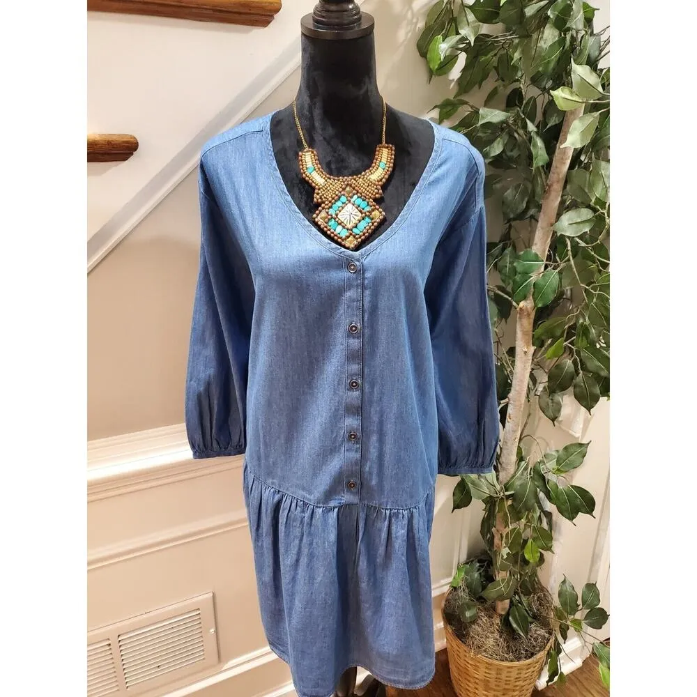 True Craft Women's Blue Denim Long Sleeve V-Neck Tunic Top Blouse Size 2X - Image 2