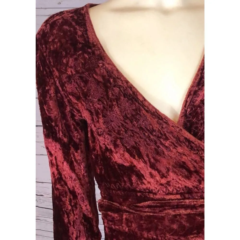 Vintage Kaush Collections Crushed Velvet wrap high low top size medium Red - Image 6