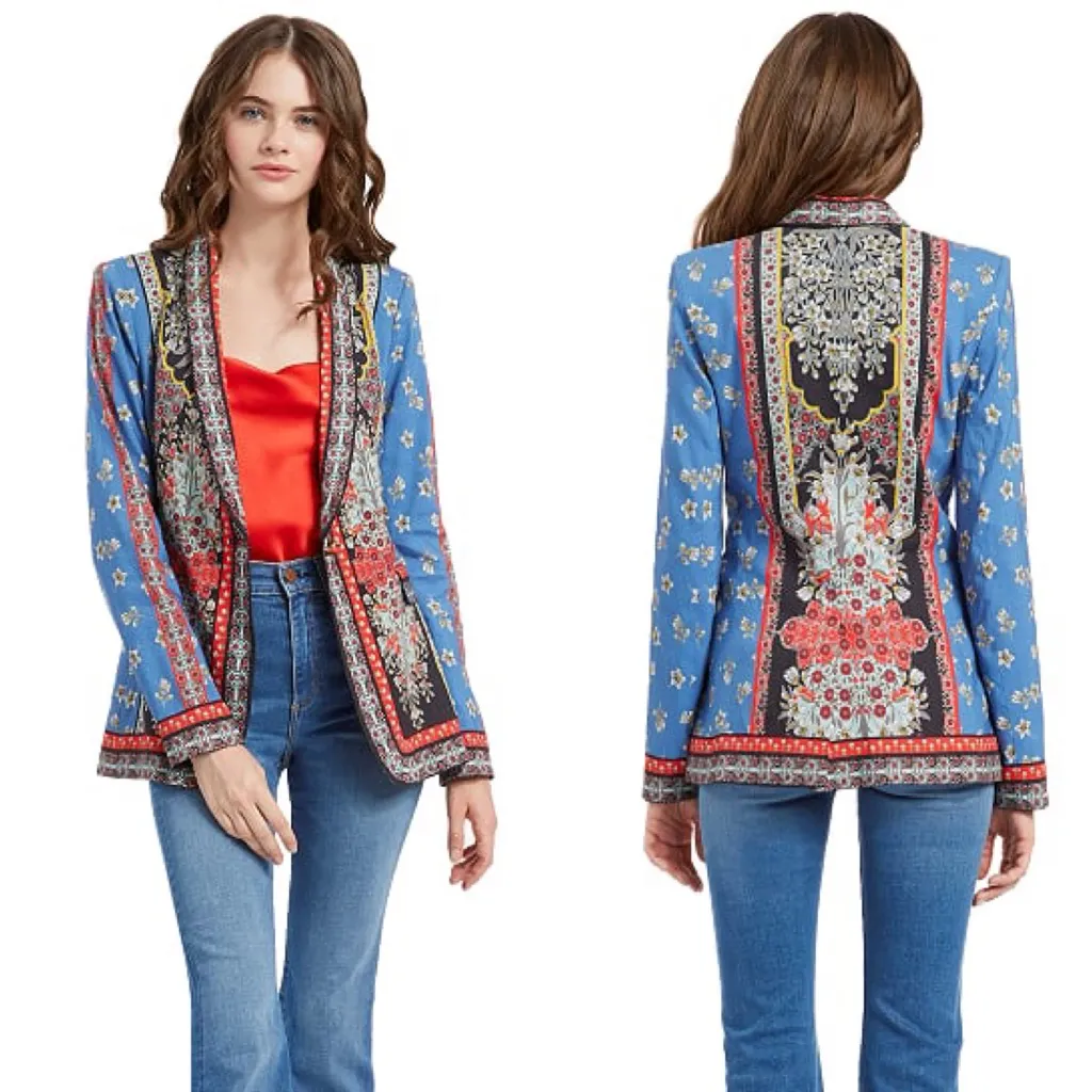 Alice + Olivia Macey Floral Linen Blend Blazer 4 - Image 2