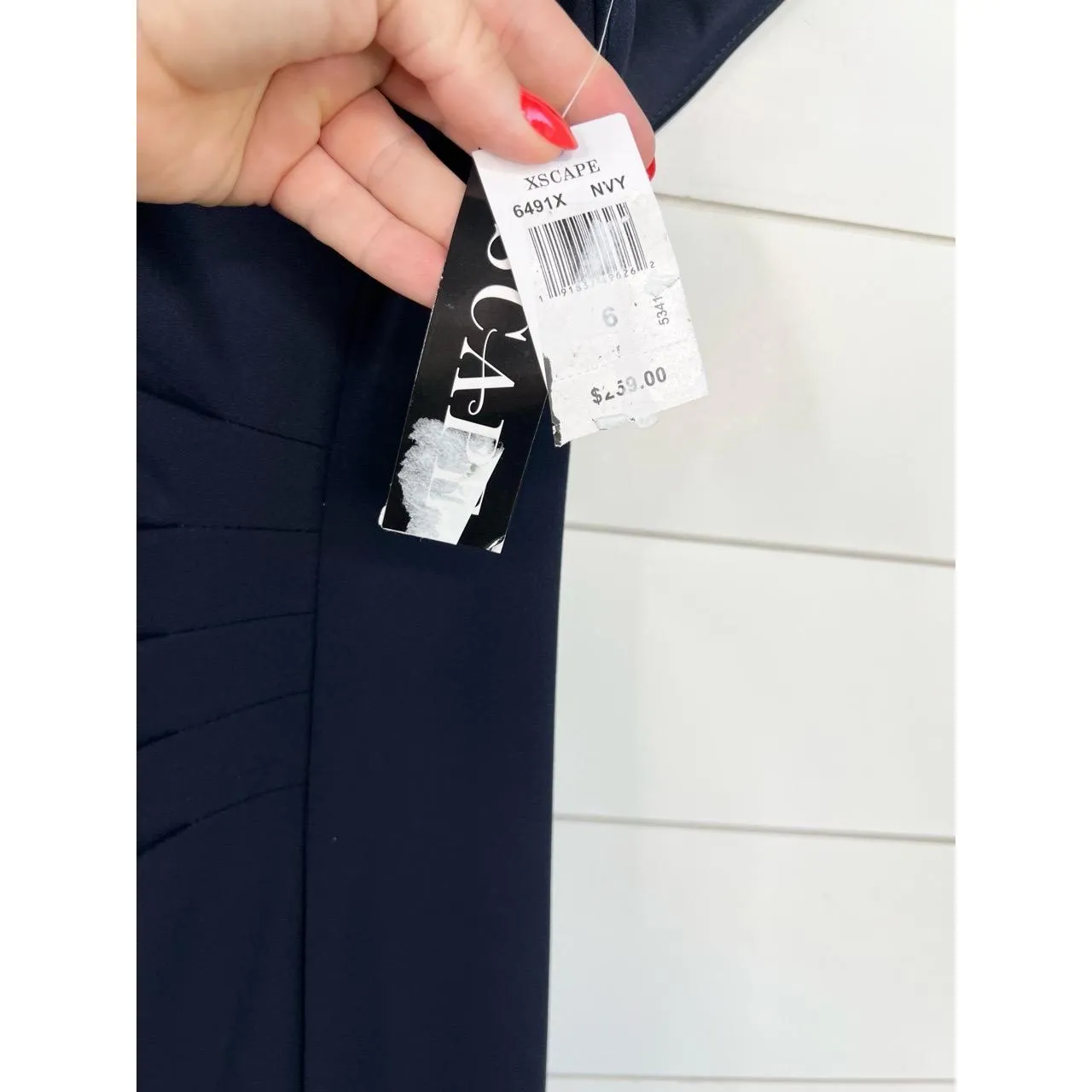 XSCAPE Navy Blue Off Shoulder Ruched Floor Length Evening Gown Dress Size 6 - Image 8