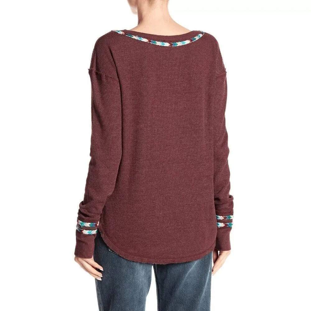 Free People Rainbow Thermal Wine Maroon Long Sleeve Boho Small - Image 12