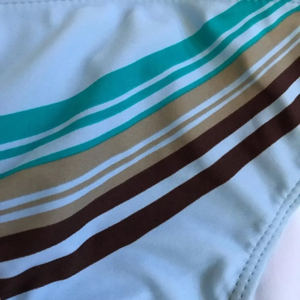 Beach Joy Size Large Light Blue Floral and Striped Side Tie Bikini Bottom. - Image 2