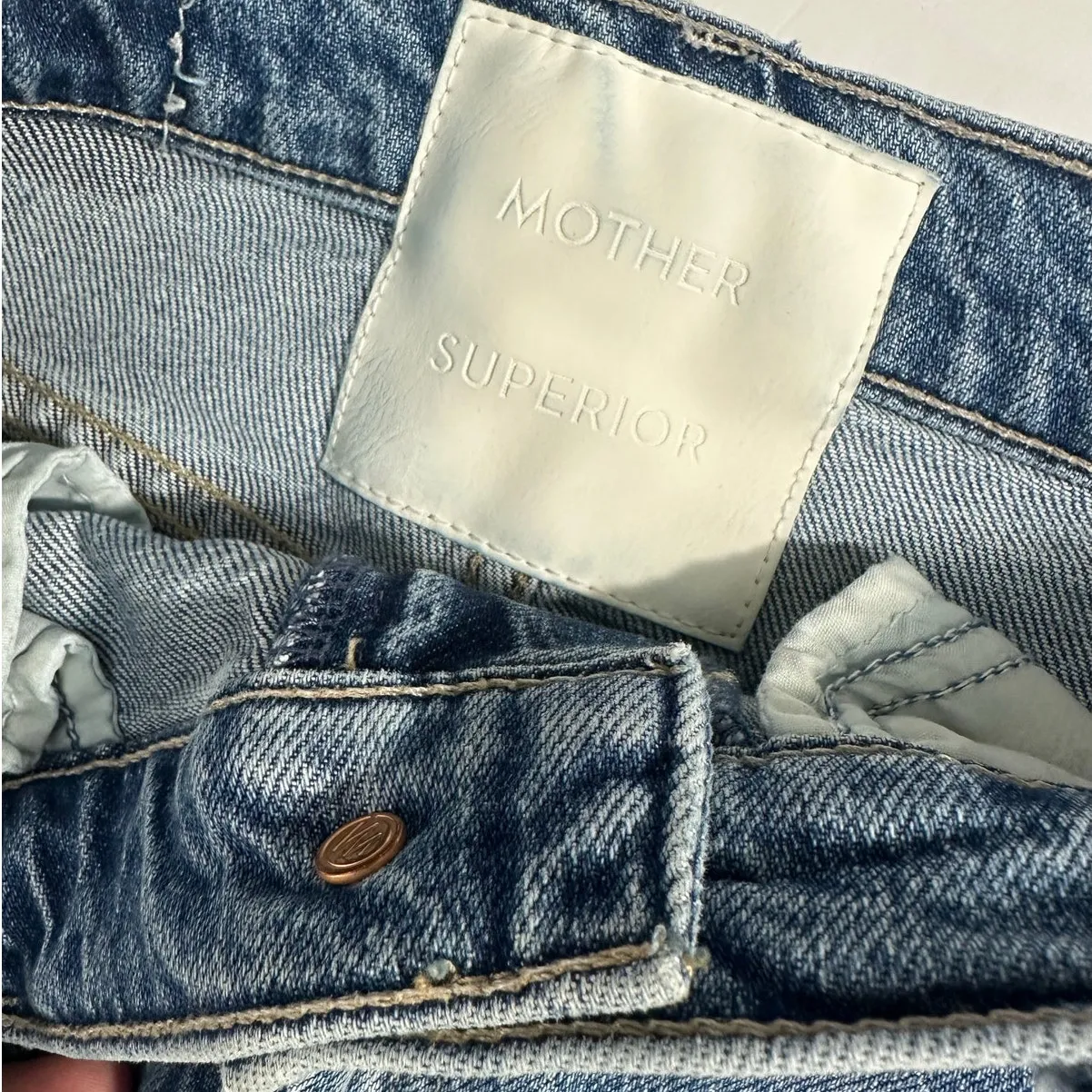 Mother Superior Denim Midi Skirt The Split Second in Strike a Pose Blue - Image 5