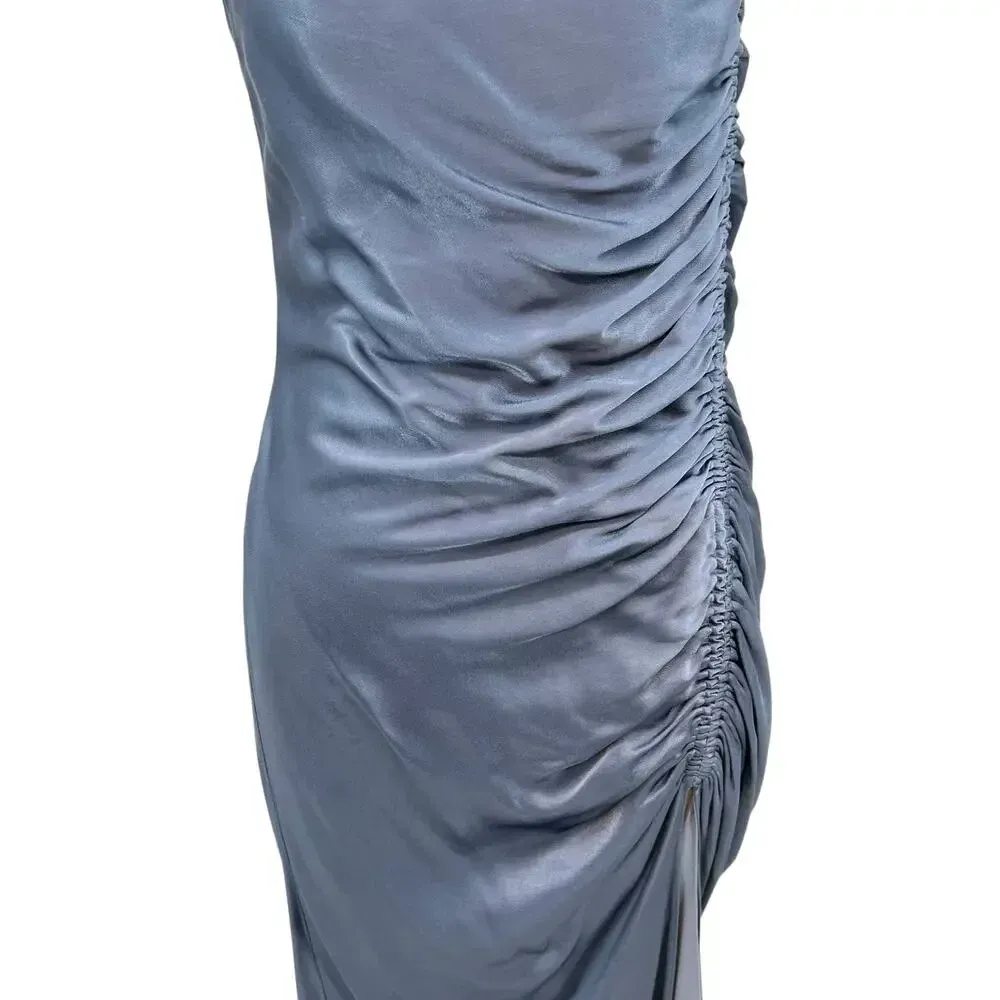 Shona Joy Lily‎ Bias Ruched Midi Dress Blue Smoke Size US 6 - Image 6