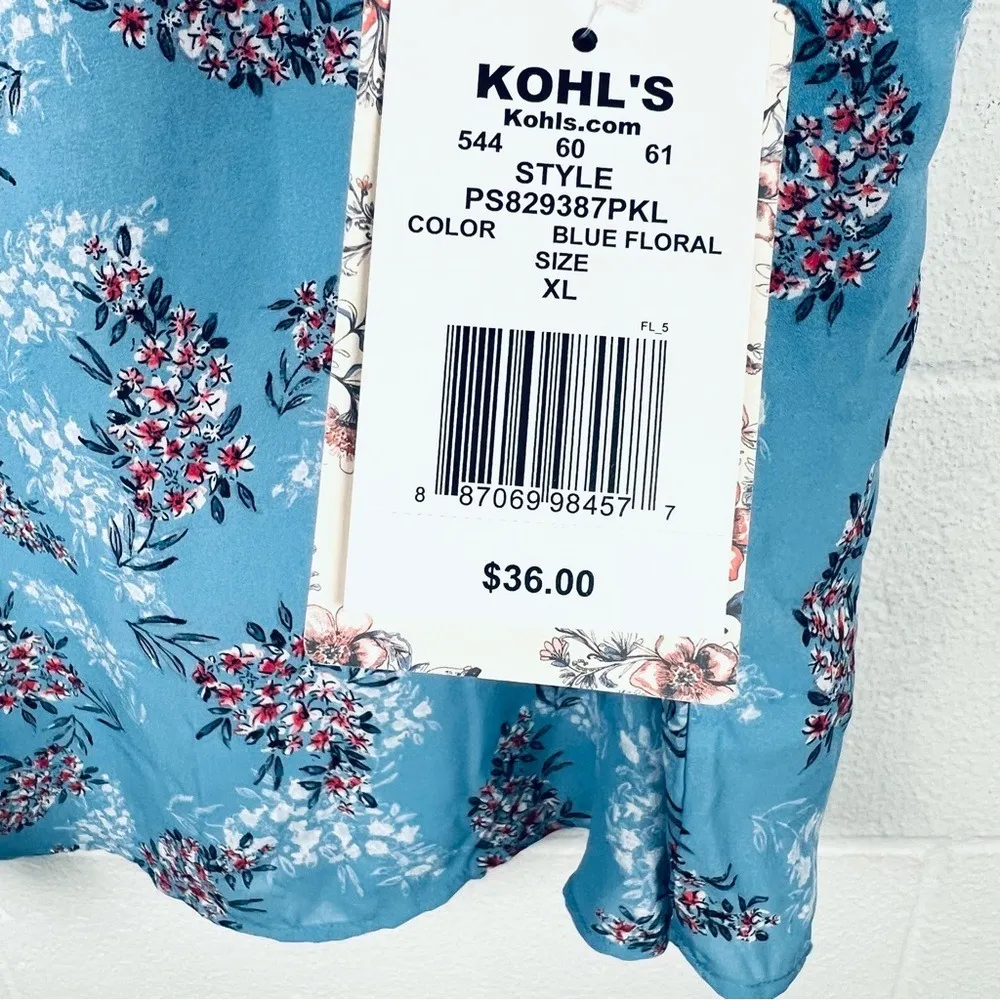 Floral‎ Cold Shoulder Top V-Neck Blouse Blue Red White Print Casual NWT - Image 11