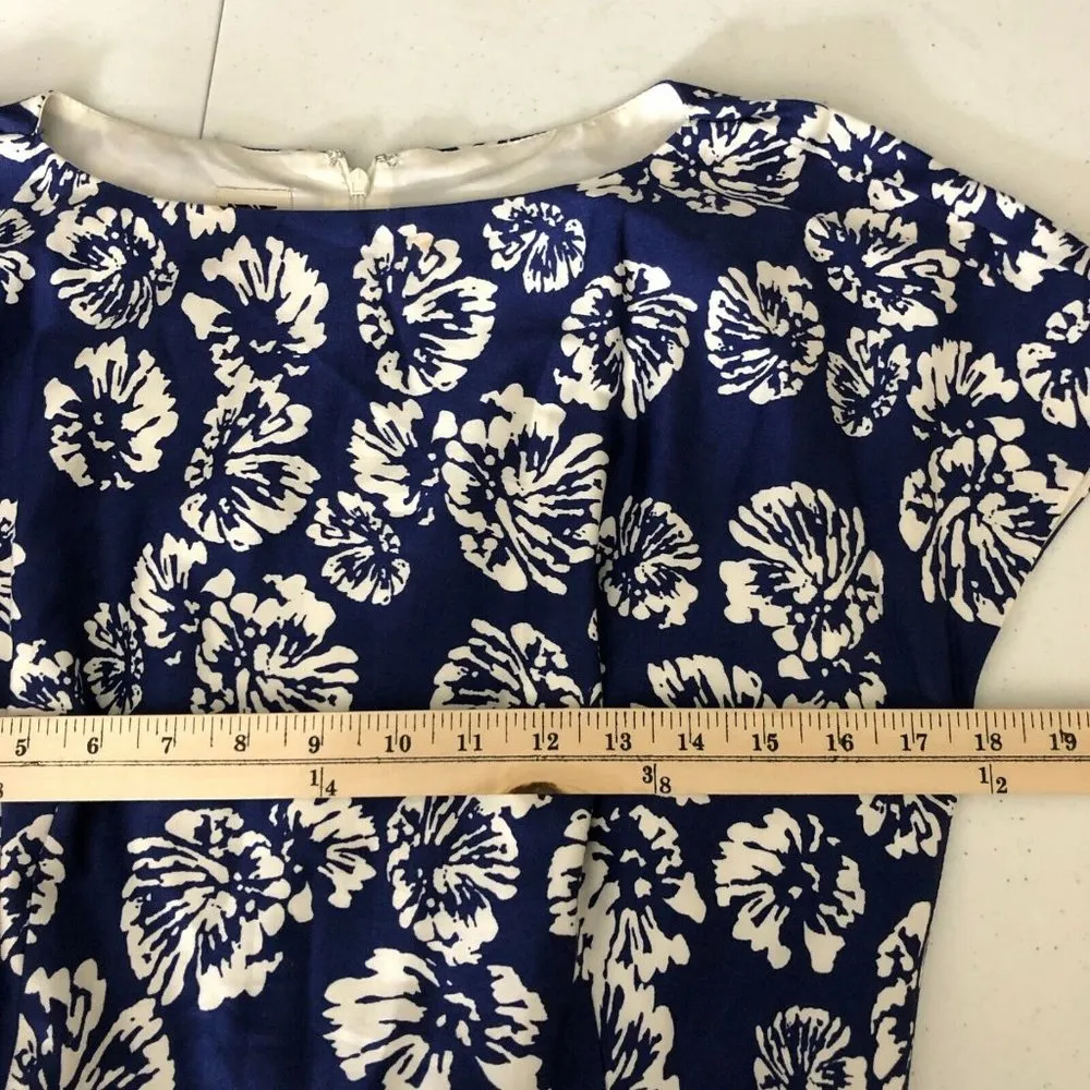 Anne Klein Dress A Line Belted Floral Cotton Blend Short Sleeve Blue White 8 - Image 8