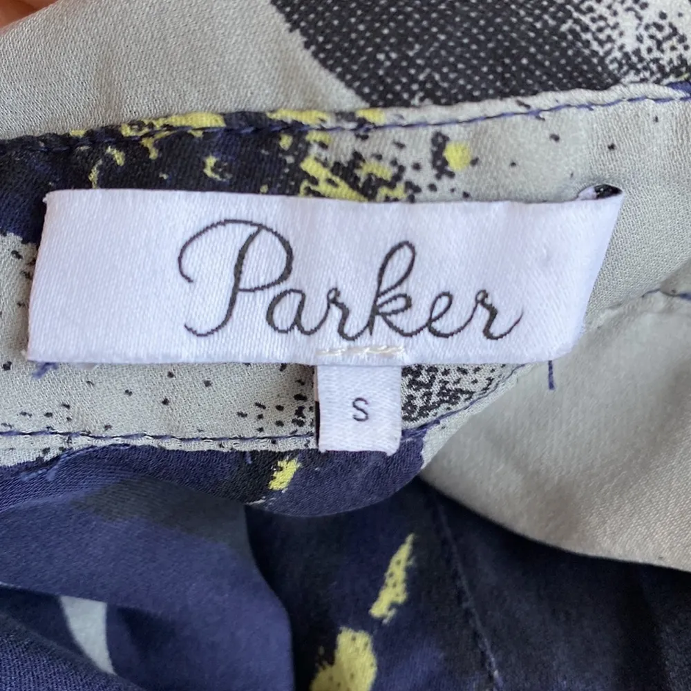 Parker Arcadia navy blue floral silk short sleeve shirt dress small - Image 6