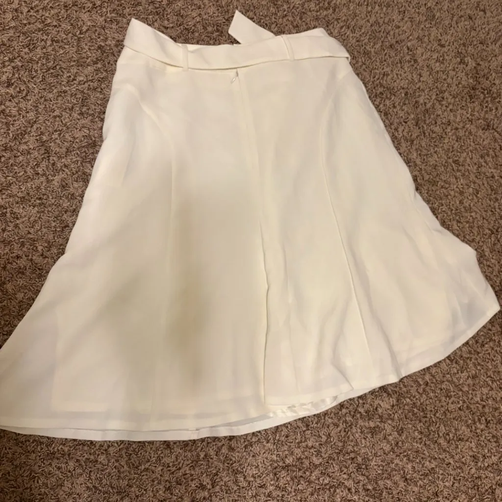 Calvin Klein A Line Skirt 14 Winter White Tie Belt Flare Lined Professional Midi - Image 3