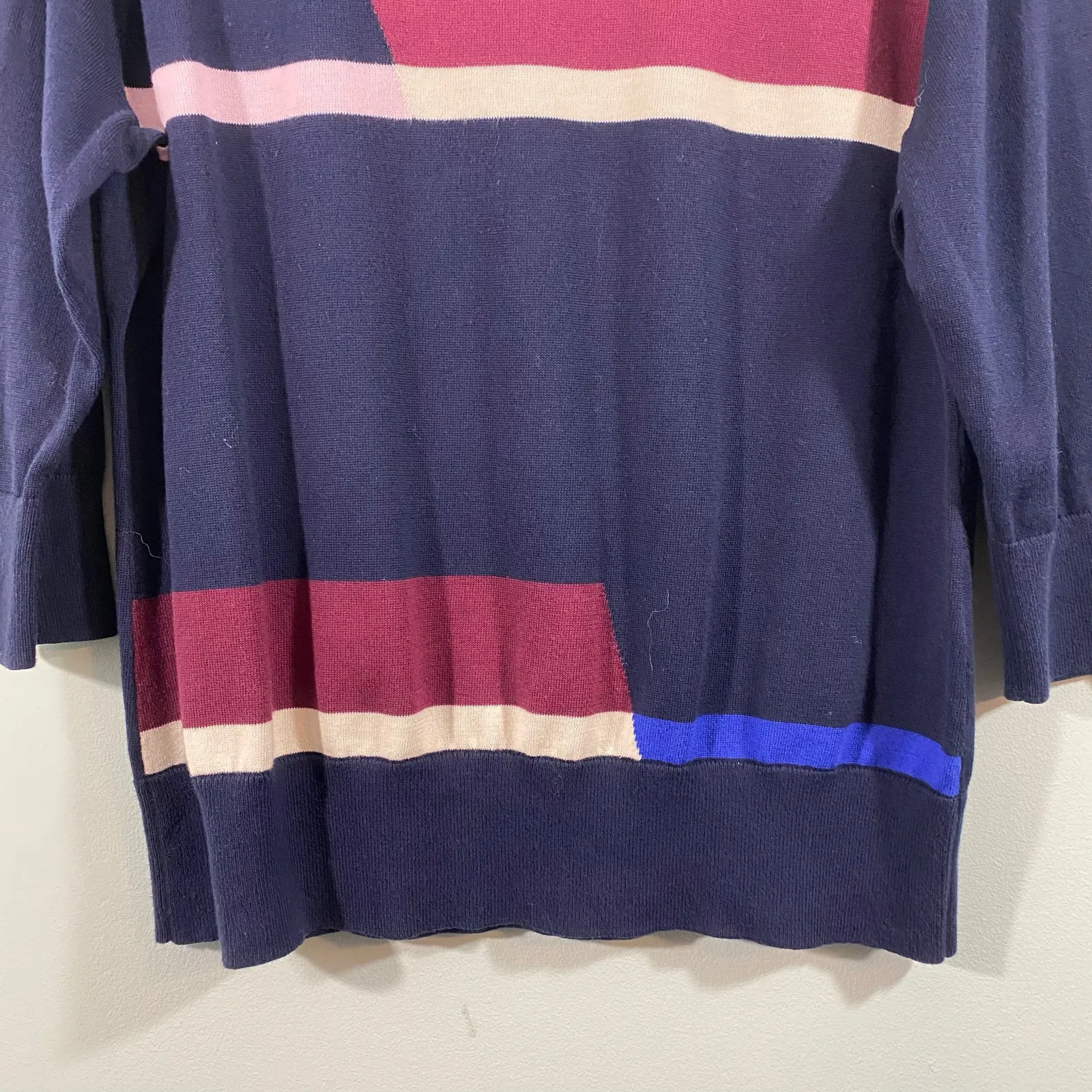 Lands' End Women Navy & Maroon Quarter Sleeve Supima Cotton Sweater Top Size LP - Image 3