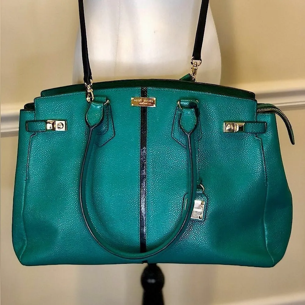 HENRI BENDEL Carlyle Teal Caviar Leather Shoulder Bag Includes: Wallet & Strap - Image 16