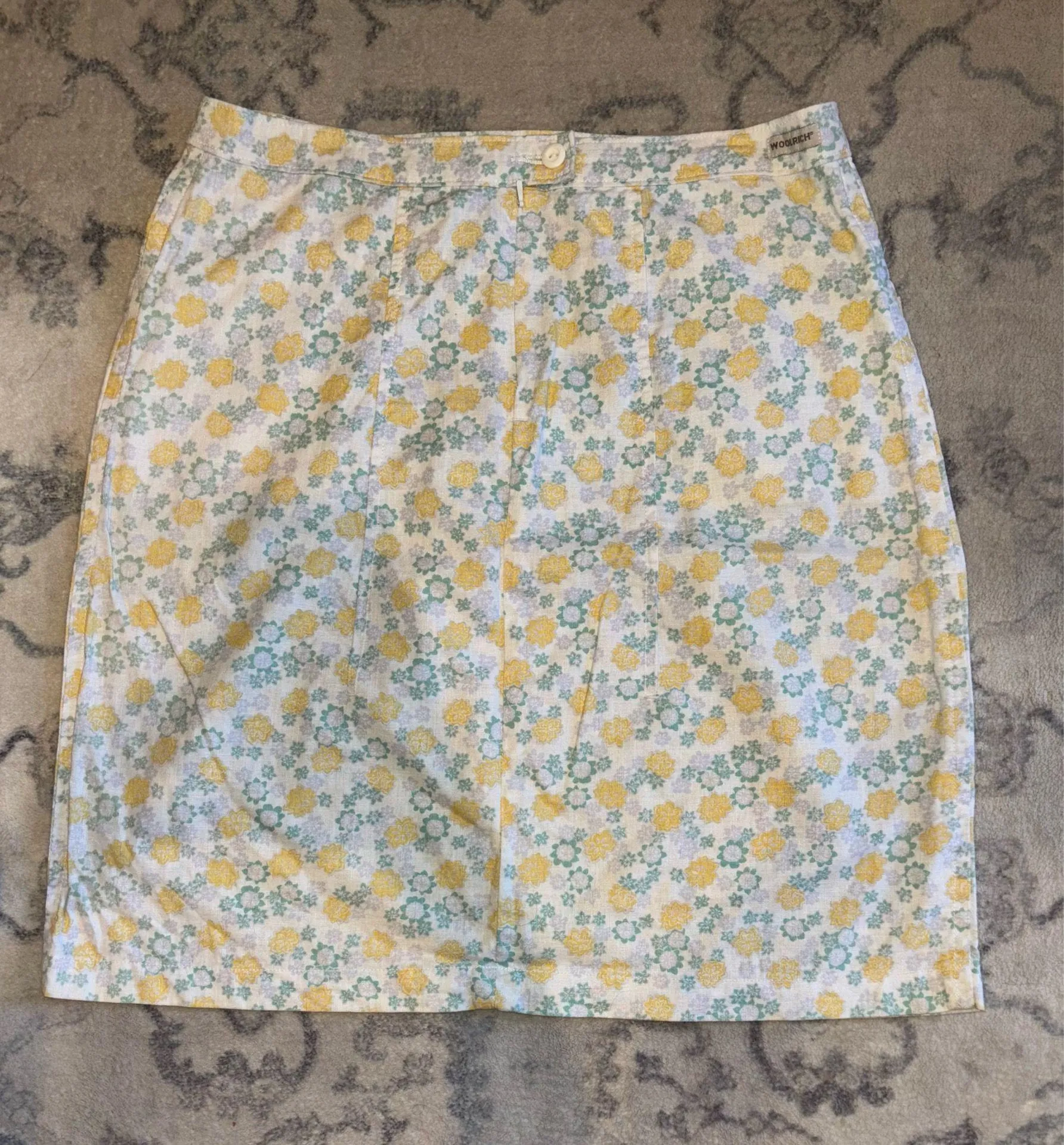 Vintage Woolrich Skirt Short Yellow Ditzy Floral Flower Print Linen Blend Sz 10 Approximate. Size tag faded.  - Image 5