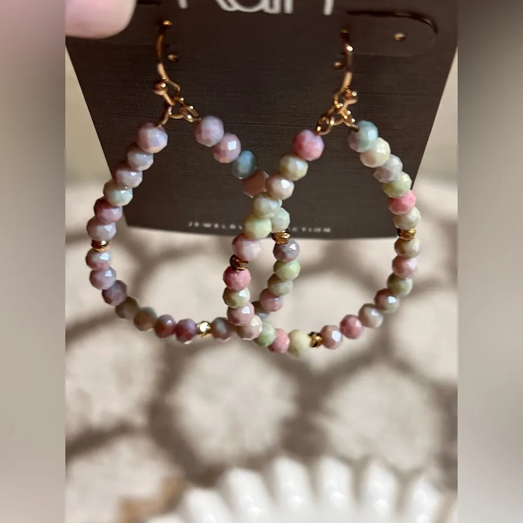 Rain Pink and Gold Beaded Teardrop Earrings - Image 3