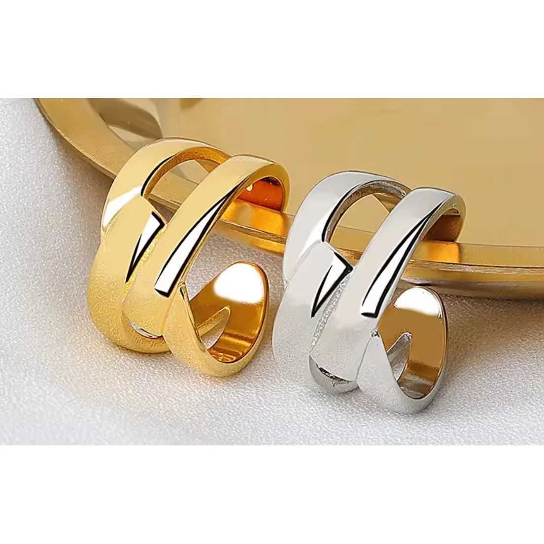 Layered Cross Ring | White Gold Sterling Silver‎ - Image 7