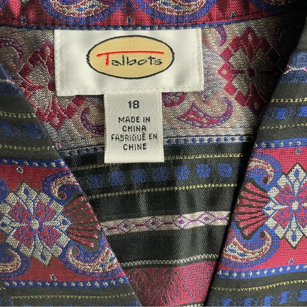 Vintage Talbots Women’s Silk Striped Mandarin Collar Jacket Blazer Size 18 - Image 7