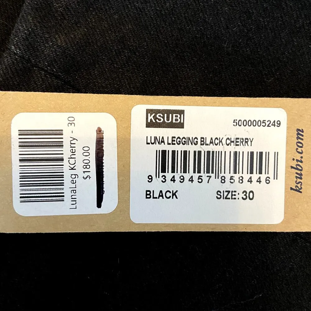 Ksubi Luna Legging High Waist Power Stretch Denim Ankle Zip Black Cherry 30" NWT - Image 4
