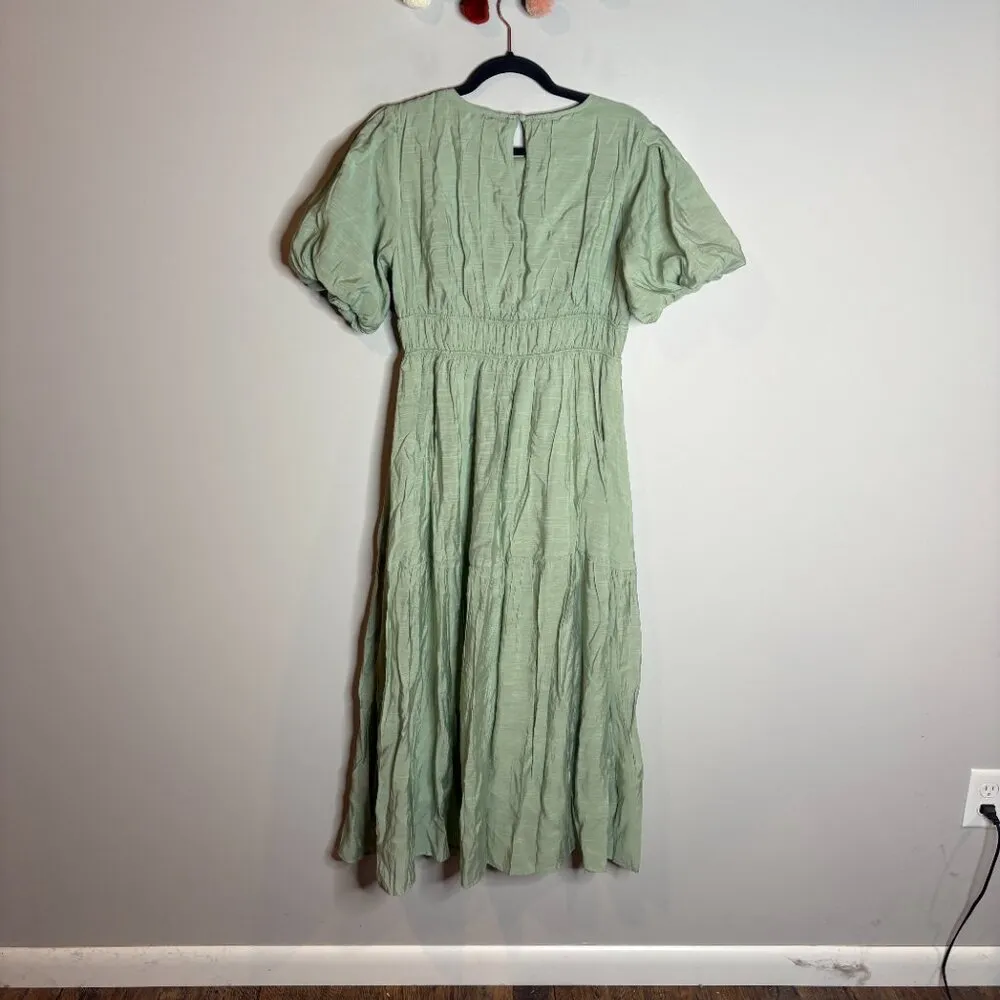 Moon River sage green puff sleeve midi dress - Image 5