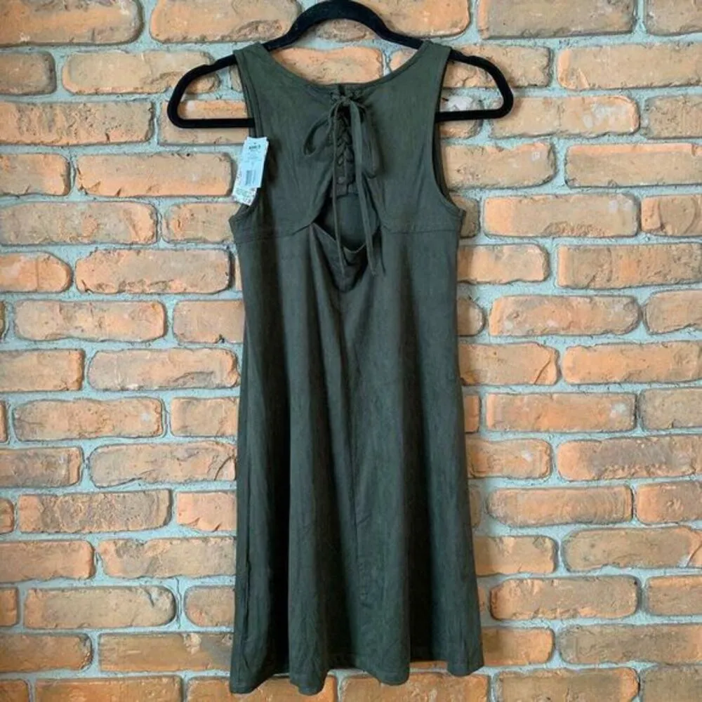 Pink Republic Womens Small Dress Olive Green Lace Up Back Tank Casual ALine Mini - Image 2