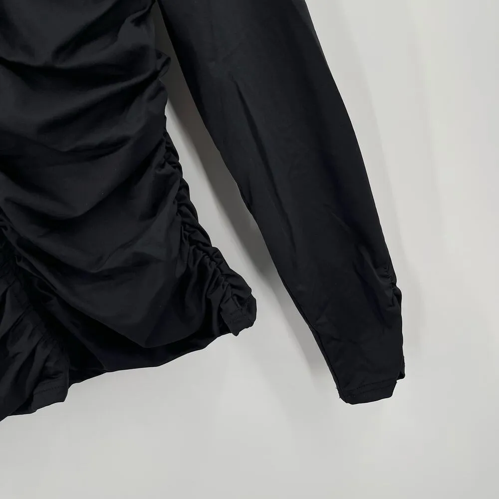RACHEL PARCELL Top Size Large Ruched Fitted Mockneck Long Sleeve Black Spandex - Image 9