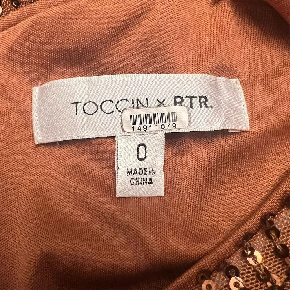 Toccin x RTR Women's Brown Sequin Mini Dress Wrap Front Size 0 - Image 9