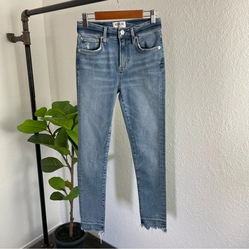 Agolde Sophie High-Rise Cropped Skinny Jeans with Chewed Hem Size 24 - Image 3
